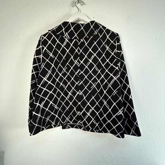 Habitat Womens Drape Collar Diamond Print Pullover Top Large Black/White Casual - Picture 2 of 9